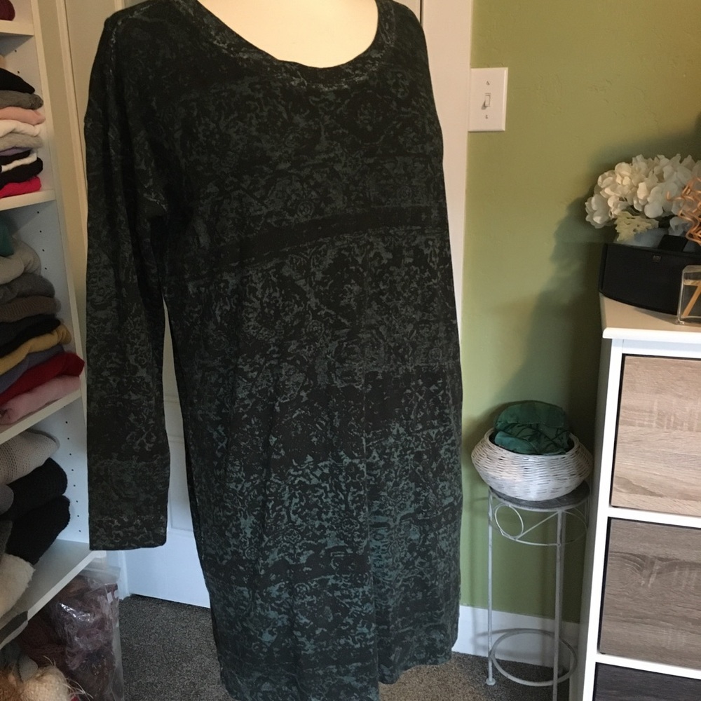 Peruvian Connection 100% Cotton Dark Green Shift Dress